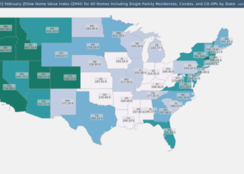 Map of 2022 February Zillow Home Value Index by State – The Siburg Company