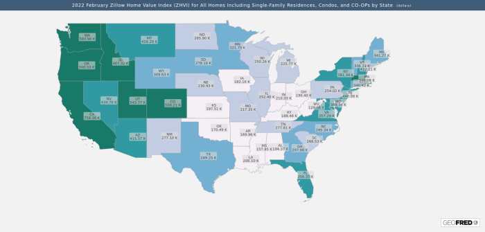 Map of 2022 February Zillow Home Value Index by State – The Siburg Company